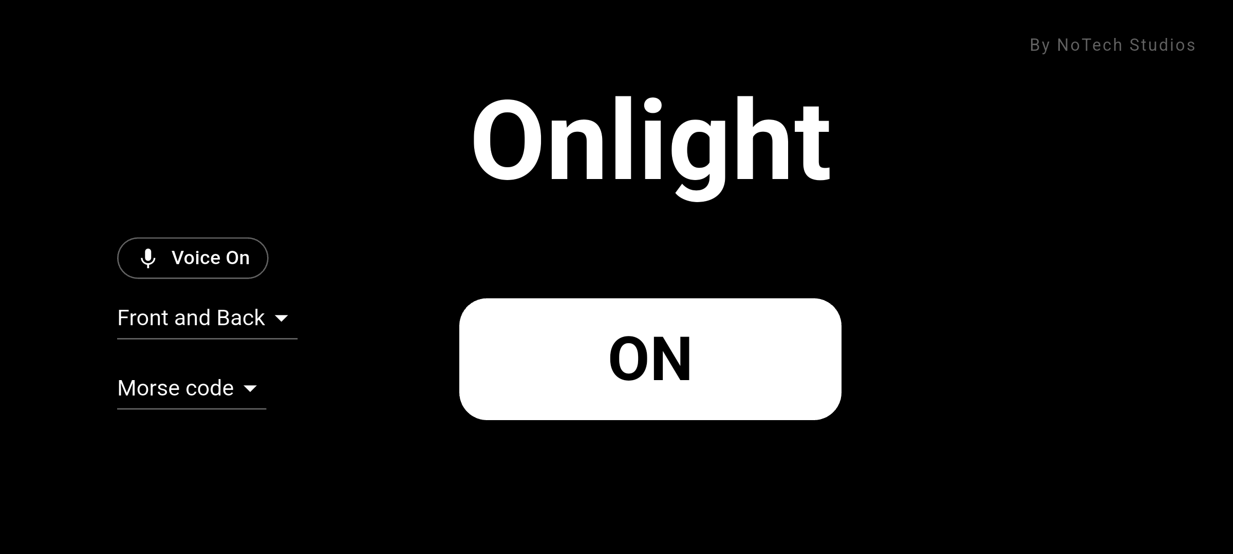 Onlight main screen — flashlight ON