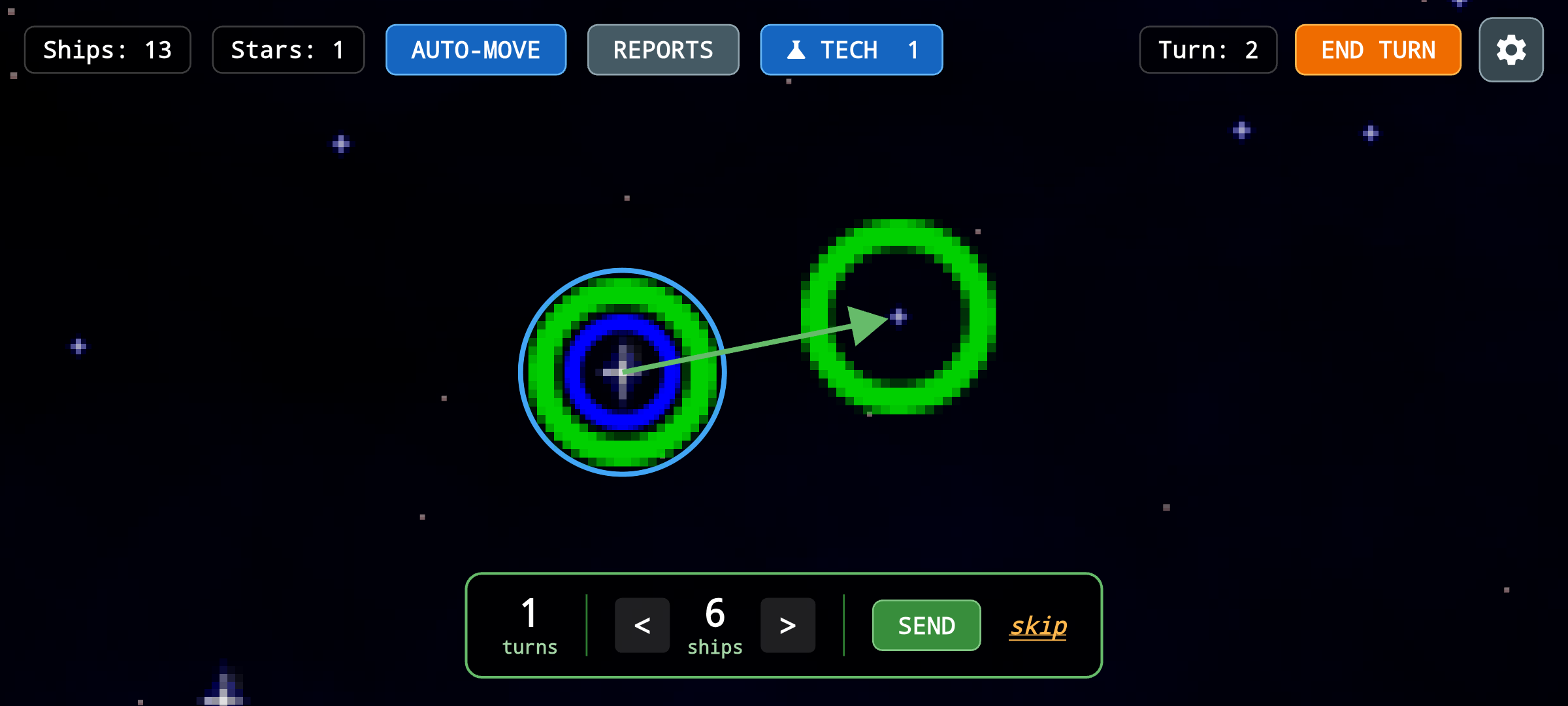 Stardomain Strike — selecting a star and targeting a fleet move